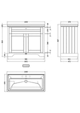 Old London 1000mm 2-Door Unit & Classic Fireclay Basin 3TH