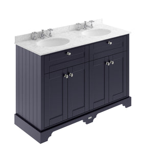 Hudson Reed Old London 1220mm Twilight Blue Floor Standing 4 Door Vanity Unit With Grey Marble Top Double Basin