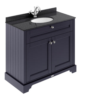 Floor Standing 2 Door Vanity Unit with 1 Tap Hole Black Marble Top 1000mm