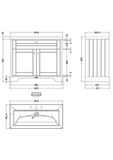 Old London 1000mm 2-Door Unit & Contemporary Fireclay Basin 3TH