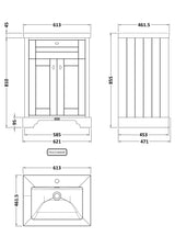 Hudson Reed Old London 600mm Timeless Sand 2-Door Vanity Unit & Fireclay Basin