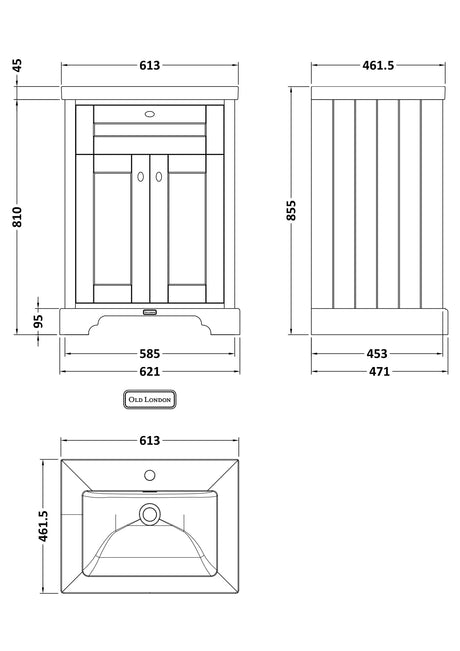 Hudson Reed Old London 600mm Timeless Sand 2-Door Vanity Unit & Fireclay Basin