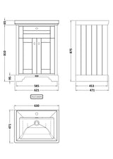 Hudson Reed Old London 600mm Floor Standing 2 Door Vanity Unit With Fireclay Basin