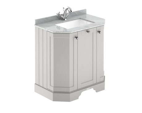 Floor Standing 3 Door Angled Vanity Unit with 1 Tap Hole Grey Marble Top 750mm