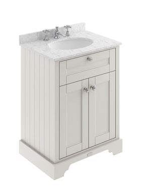 Hudson Reed Old London 600mm Floor Standing Vanity Unit with 3 Tap Hole Grey Marble Top Soft Close Doors