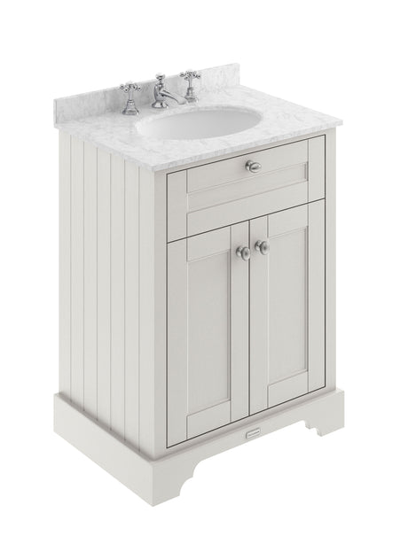Hudson Reed Old London 600mm Floor Standing Vanity Unit with 3 Tap Hole Grey Marble Top Soft Close Doors