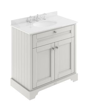 Hudson Reed Old London 800mm Timeless Sand Floor Standing 2 Door Vanity Unit with 3 Tap Hole White Marble Top Basin