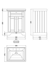 Hudson Reed Old London 600mm Timeless Sand Floor Standing 2 Door Vanity Unit with 3 Tap Hole Fireclay Basin