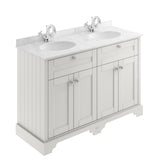 Hudson Reed Old London 1220mm Timeless Sand Floor Standing 4 Door Vanity Unit With Grey Marble Top Double Basin