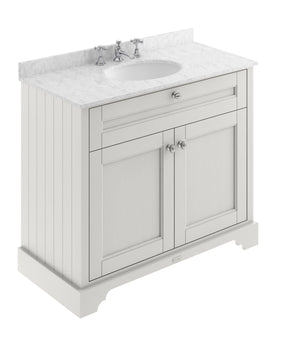 Floor Standing 2 Door Vanity Unit with 1 Tap Hole Grey Marble Top 1000mm