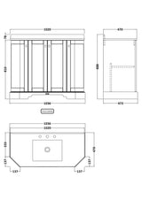 Floor Standing 4 Door Angled Vanity Unit with 3 Tap Hole Grey Marble Top 1000mm