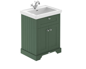 Hudson Reed Old London 630mm Hunter Green Floor Standing 2 Door Vanity Unit with 1 Tap Hole Fireclay Basin