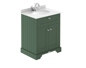 Hudson Reed Old London 600mm Hunter Green Floor Standing Vanity Unit with 1 Tap Hole White Marble Top Basin