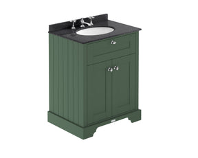 Hudson Reed Old London 600mm Hunter Green Floor Standing 2 Door Vanity Unit with Black Marble Top Basin