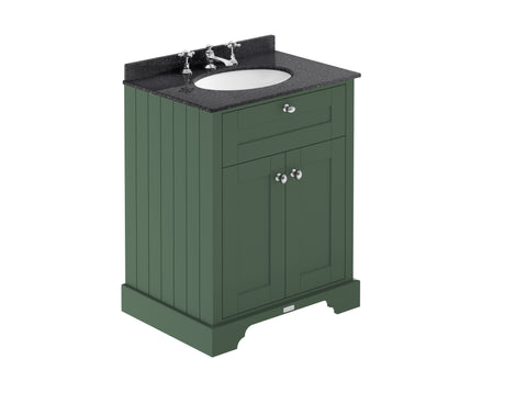 Hudson Reed Old London 600mm Hunter Green Floor Standing 2 Door Vanity Unit with Black Marble Top Basin