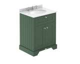 Hudson Reed Old London Hunter Green Floor Standing 2 Door Vanity Unit With 3 Tap Hole White Marble Top Basin