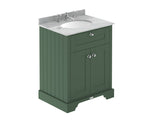 Hudson Reed Old London 620mm Hunter Green Floor Standing 2 Door Vanity Unit With 3 Tap Hole Grey Marble Top Basin