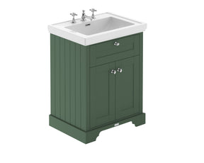 Hudson Reed Old London 600mm Hunter Green Floor Standing 2 Door Vanity Unit With 3 Tap Hole Fireclay Basin