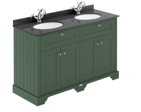 Hudson Reed Old London 1220mm Hunter Green Floor Standing 4 Door Double Basin Black Marble Top Vanity Unit