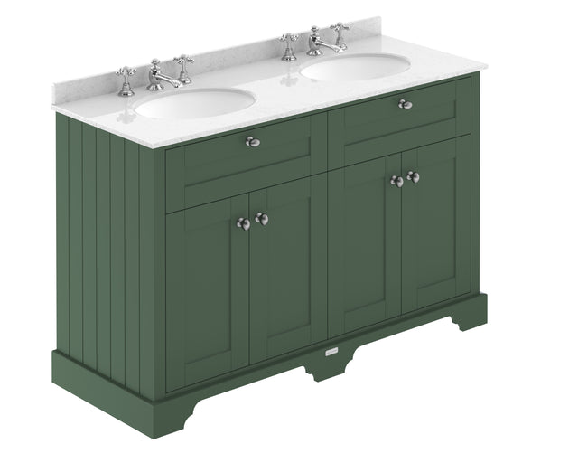 Hudson Reed Old London 1220mm Hunter Green Floor Standing Vanity Unit With Double White Marble Basin