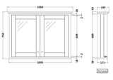 Hudson Reed Old London 1050mm 2 Door Twilight Blue Wall Hung Mirror Cabinet With Handles