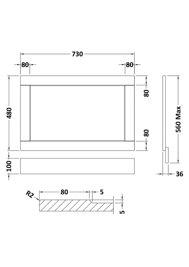 Straight Bath End Panel 750mm