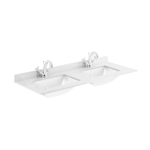 Hudson Reed Lille 1200mm Pebble Grey Wall Hung 4-Drawer Vanity Unit with Double Marble Basins