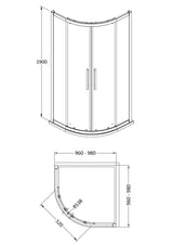 Apex 1000mm Quadrant 8mm Glass