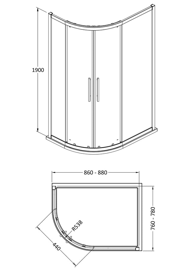 Apex 900 x 800mm Offset Quadrant Enclosure