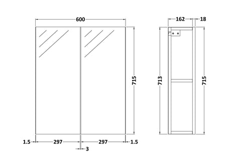Fusion Fitted Wall Hung 2 Door Mirror Unit (50/50) 600mm