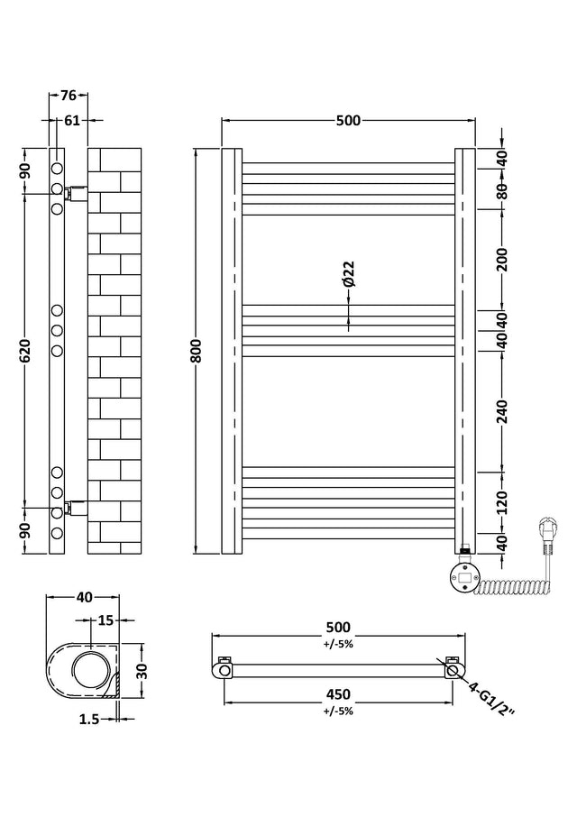 Electric Round Towel Rail 800x500