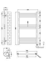 Electric Round Tube Towel Rail with 10 Bars, 800mm x 500mm