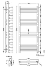 Electric Round Tube Towel Rail with 17 Bars, 1200mm x 500mm