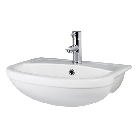 Fusion Fitted Round 1 Tap Hole Semi Recessed Ceramic Basin 500mm
