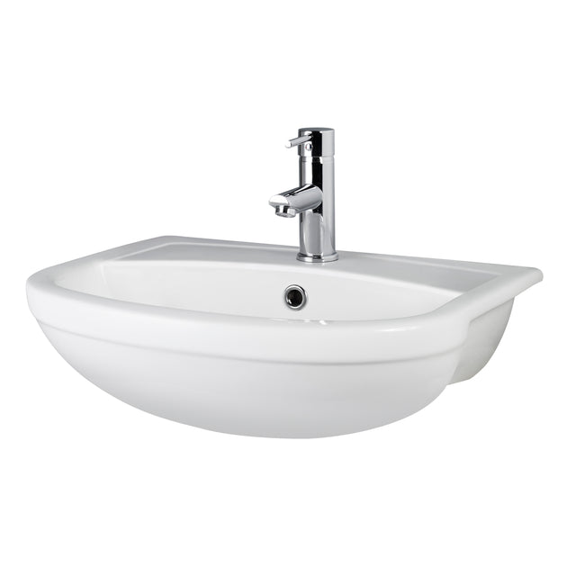 Fusion Fitted Round 1 Tap Hole Semi Recessed Ceramic Basin 500mm