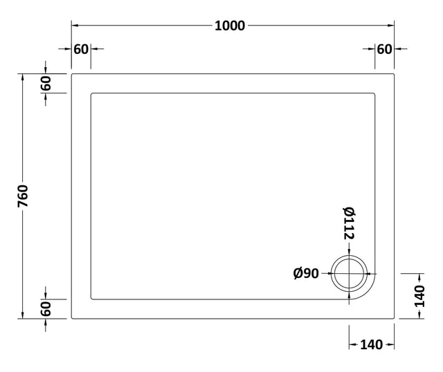 Slip Resistant Rectangular Slimline Shower Tray 1000 x 760mm