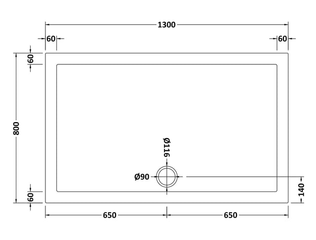 Slip Resistant Rectangular Slimline Shower Tray 1300 x 800mm