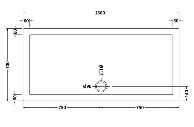 Slip Resistant Rectangular Slimline Shower Tray 1500 x 700mm