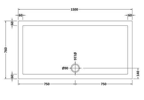 Slip Resistant Rectangular Slimline Shower Tray 1500 x 760mm