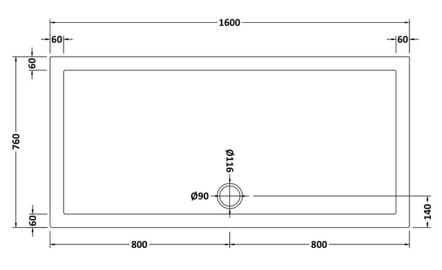 Slip Resistant Rectangular Slimline Shower Tray 1600 x 760mm