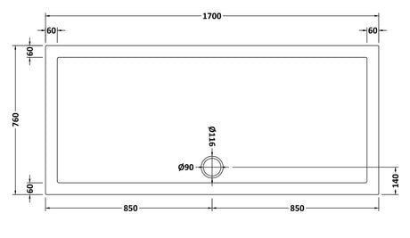 Slip Resistant Rectangular Slimline Shower Tray 1700 x 760mm