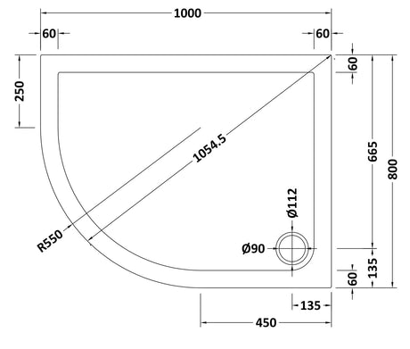 Slip Resistant Offset Quadrant Slimline Shower Tray Left Hand 1000 x 800mm