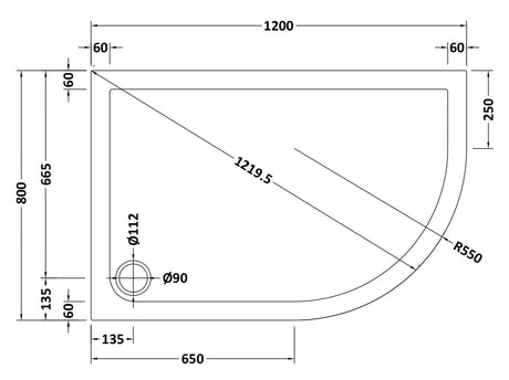 Slip Resistant Offset Quadrant Slimline Shower Tray Right Hand 1200 x 800mm