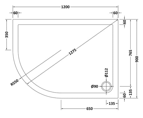Slip Resistant Offset Quadrant Slimline Shower Tray Left Hand 1200 x 900mm