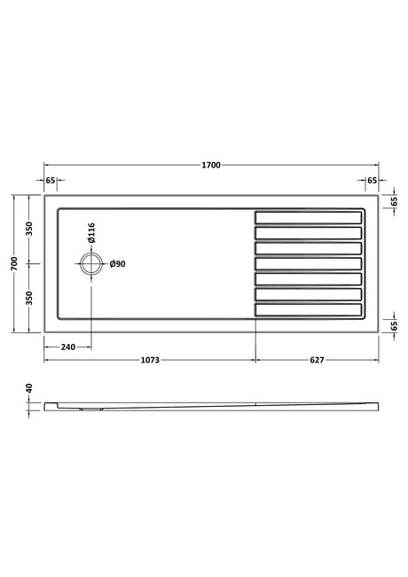 Slip Resistant Rectangular Walk-In Shower Tray 1700 x 700mm