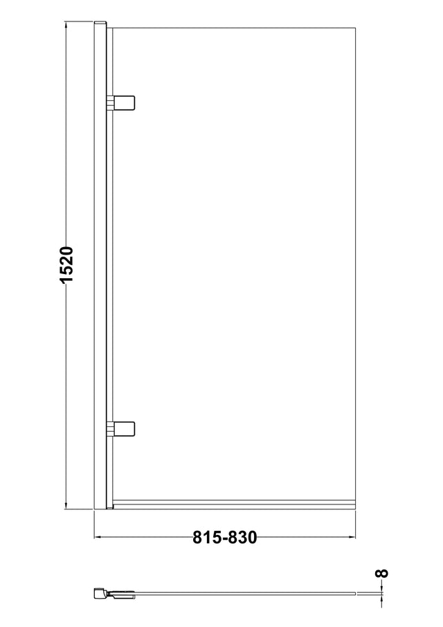 Square 8mm Toughened Safety Glass Hinged Shower Bath Screen