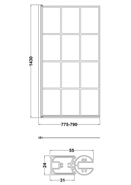 Square Black Framed Bath Screen