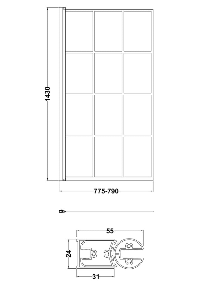 Square Black Framed Bath Screen