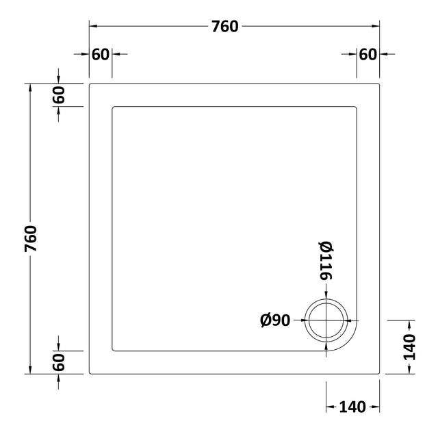 Square Slimline Shower Tray 760 x 760mm