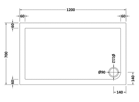 Rectangular Slimline Shower Tray 1200 x 700mm